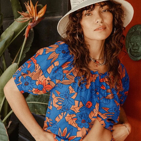 Brixton Mercado Floral Linen Top NWOT - Picture 1 of 4